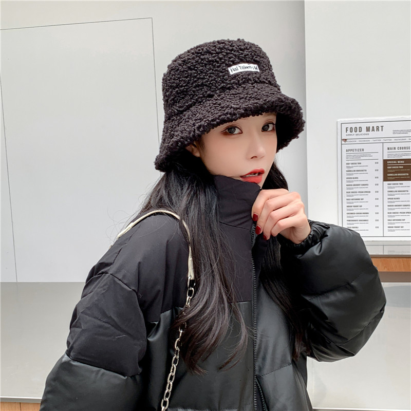 网红羊羔毛渔夫帽女冬泰迪毛绒羊羔绒帽子秋冬韩版百搭可爱盆帽潮
