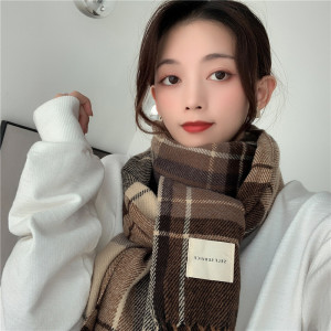 一条咖啡驼色格子围巾-ins英伦风百搭男女情侣秋冬披肩