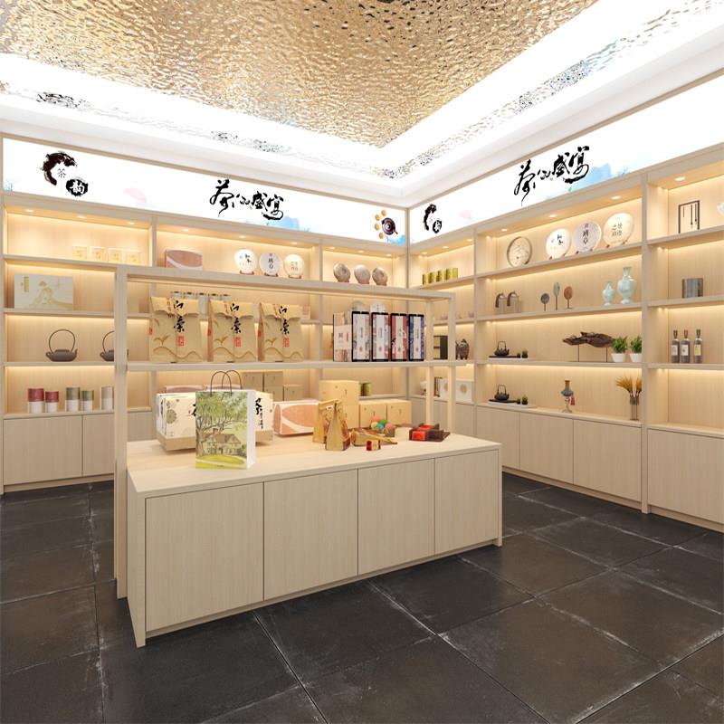实木干货烟酒柜茶叶展示柜商场便利店柜台土特产农产品货架可定制