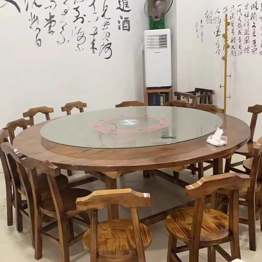 碳化桌椅户外庭院仿古实木餐桌椅炭烧火锅烧烤八仙桌火烧木大圆桌
