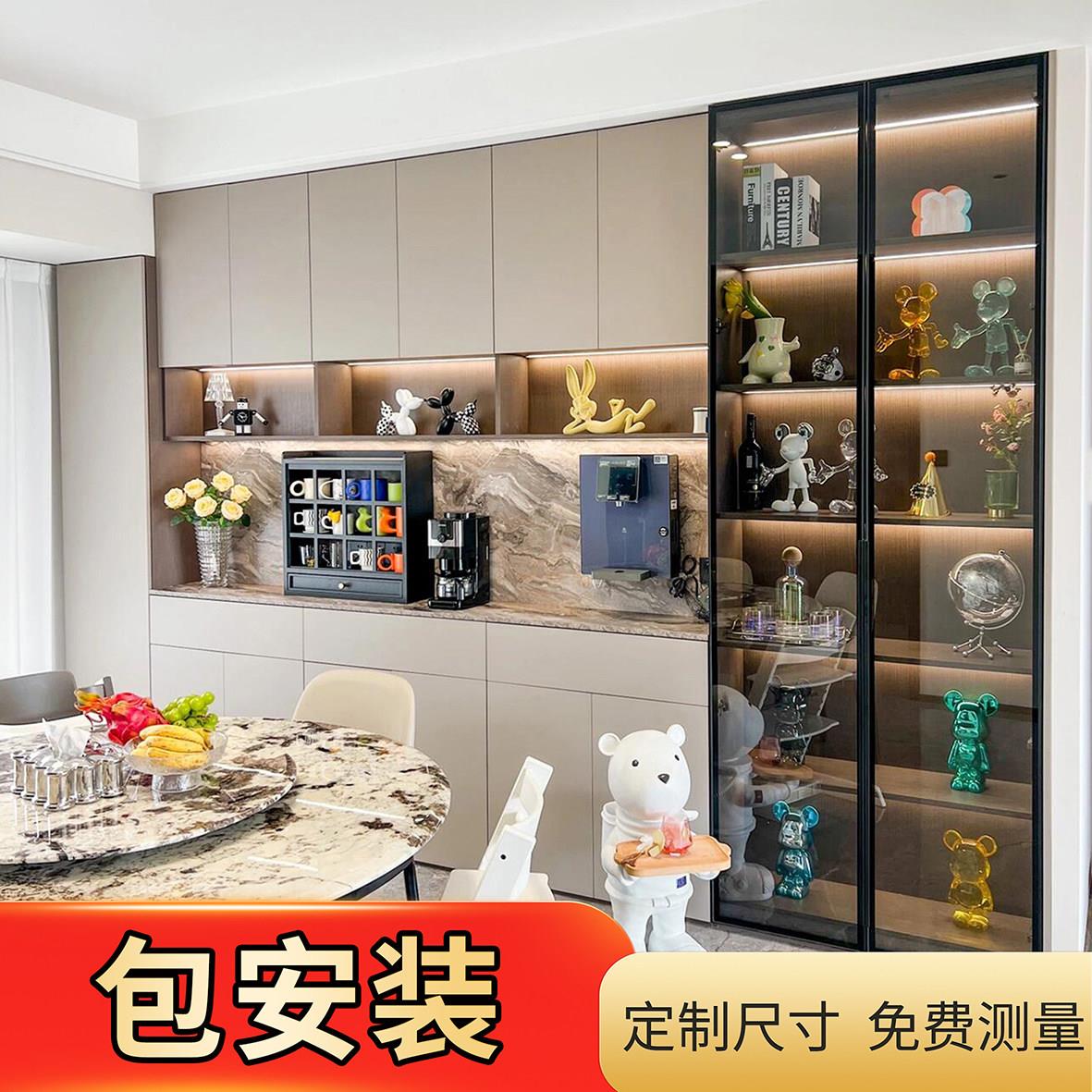 极简铝合金钢化玻璃柜门定制茶色玻璃门酒柜衣柜书柜灰玻璃定做图片