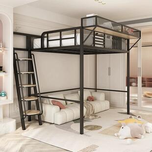 铁艺高架床单上层上床下空省空间家用二楼悬空床阁楼床上铺高低床