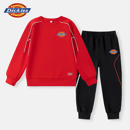 Dickies童装男童红色卫衣套装儿童2025新款运动服两件套女童春装A
