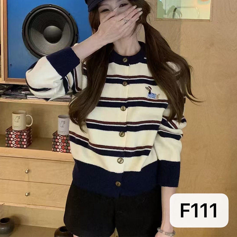 复古慵懒风毛衣外套早秋新款外搭条纹上衣女装针织毛织开衫毛衣,女装/女士精品,毛衣,淘宝优惠券,粉丝福利购,淘宝优惠卷