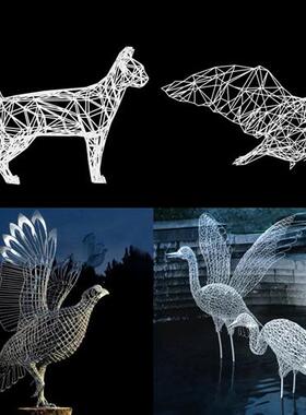 不锈钢镂空小鸟松鼠蜗牛雕塑仿真动物园林售楼部草坪发光装饰摆件