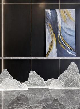 透明树脂假山金箔摆件会所售楼处别墅桌面装饰软装山形雕塑装饰品