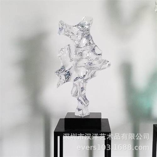 现代抽象雕塑摆件透明树脂工艺品仿酒店大堂太湖石琉璃艺术装饰品