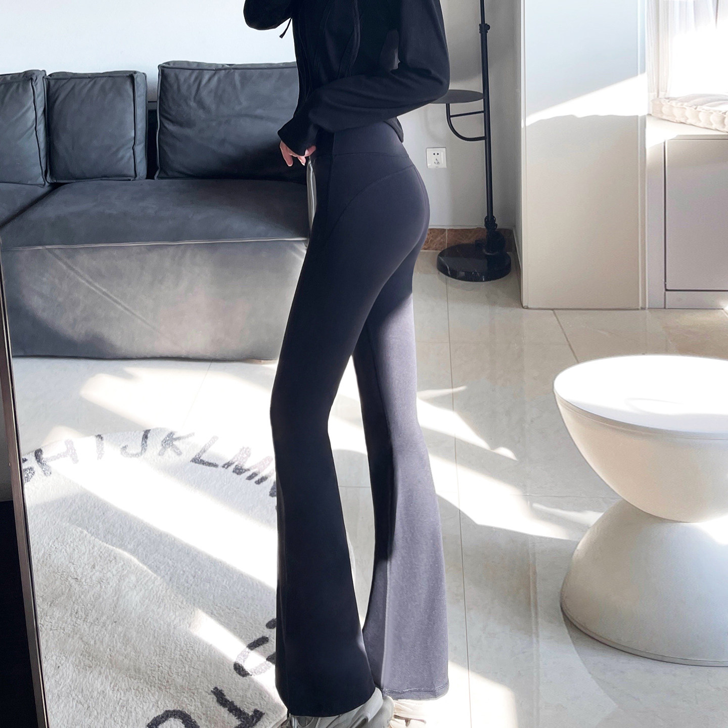 lulu同款美式辣妹高腰提臀微喇瑜伽裤喇叭裤子秋季黑色女外穿长裤