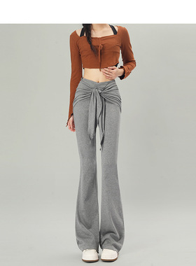 假两件高腰显瘦休闲裤女长裤秋季灰色瑜伽裙裤喇叭裤