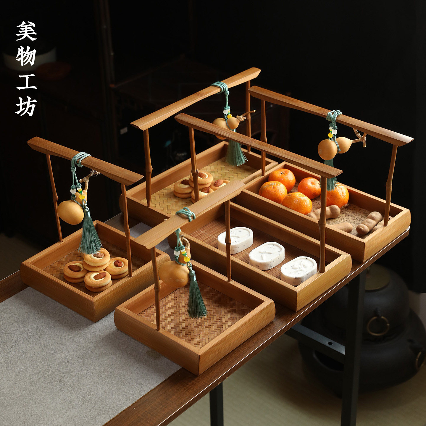 竹编点心提篮竹丝手工糕点盘子单层创意餐厅民宿农家乐餐具特色筐
