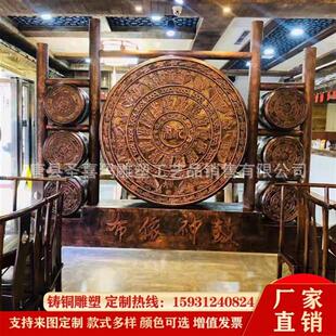 铸铜鼓雕塑厂家定制寺庙广场铜鼓铸铁铝仿铜鼓腰鼓壮族景区摆件