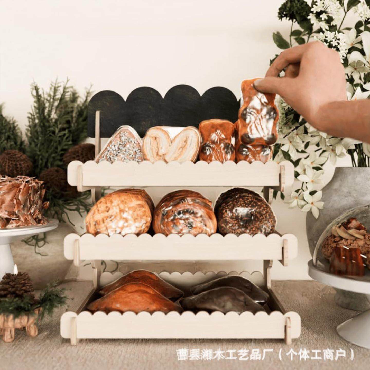 新款多层木质甜甜圈置物架派对木制糖果展示架厨房木制饼干收纳架