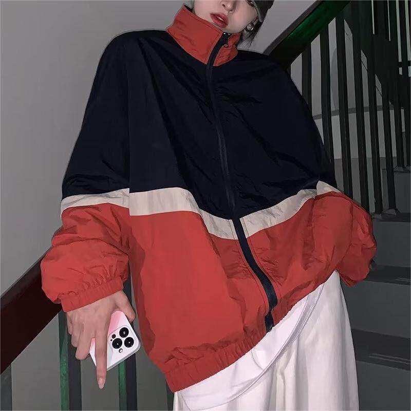 美式街头风衣帅气欧美街头撞色拼接风衣hiphop嘻哈情侣外套学生