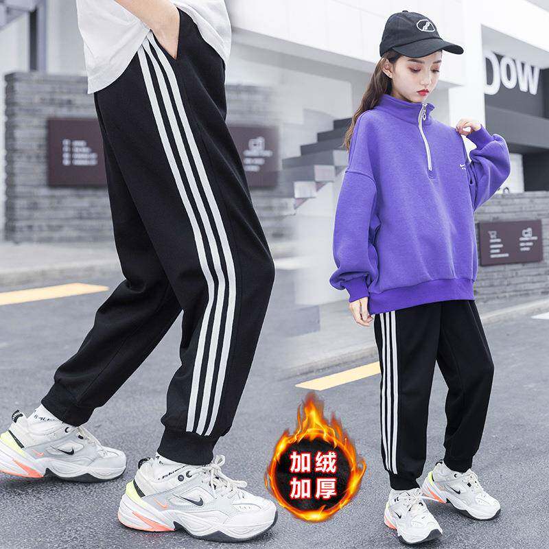 胖女童加绒裤子中大童秋冬装加厚长裤胖女孩保暖运动裤加加大码