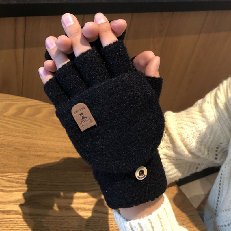 秋冬季学生翻盖防寒半指保暖手套