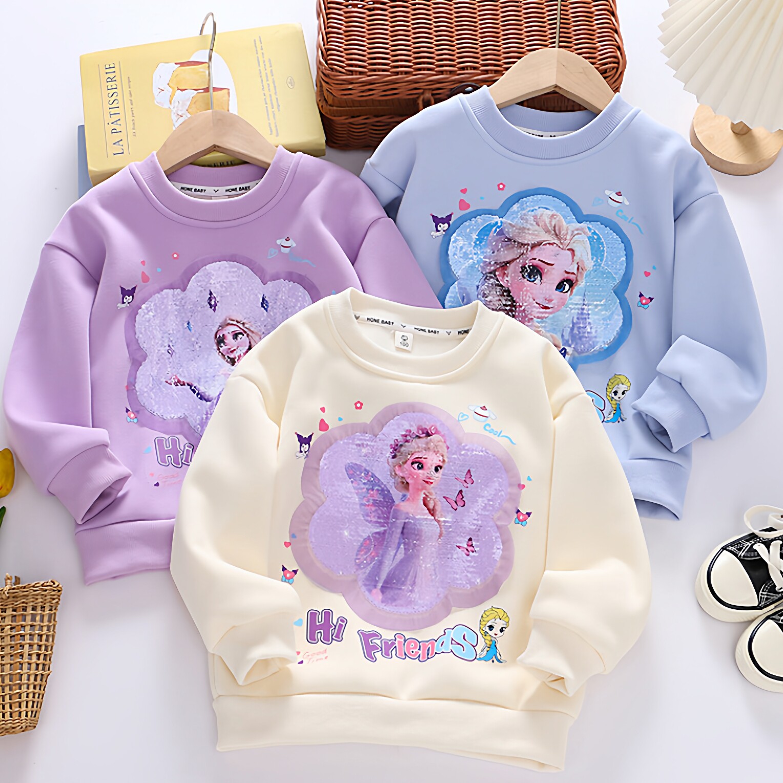 女童纯棉艾莎公主亮片变色卫衣2026春秋冬新款卡通可爱兔长袖上衣