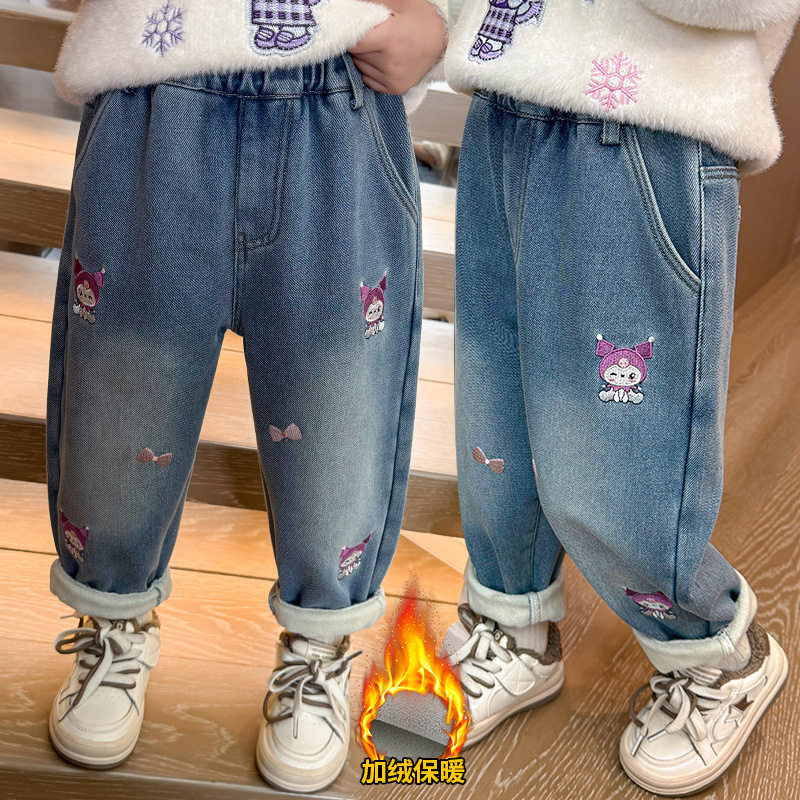 女童可爱兔牛仔裤春秋装2026新款中小童洋气时尚蝴蝶结休闲长裤子