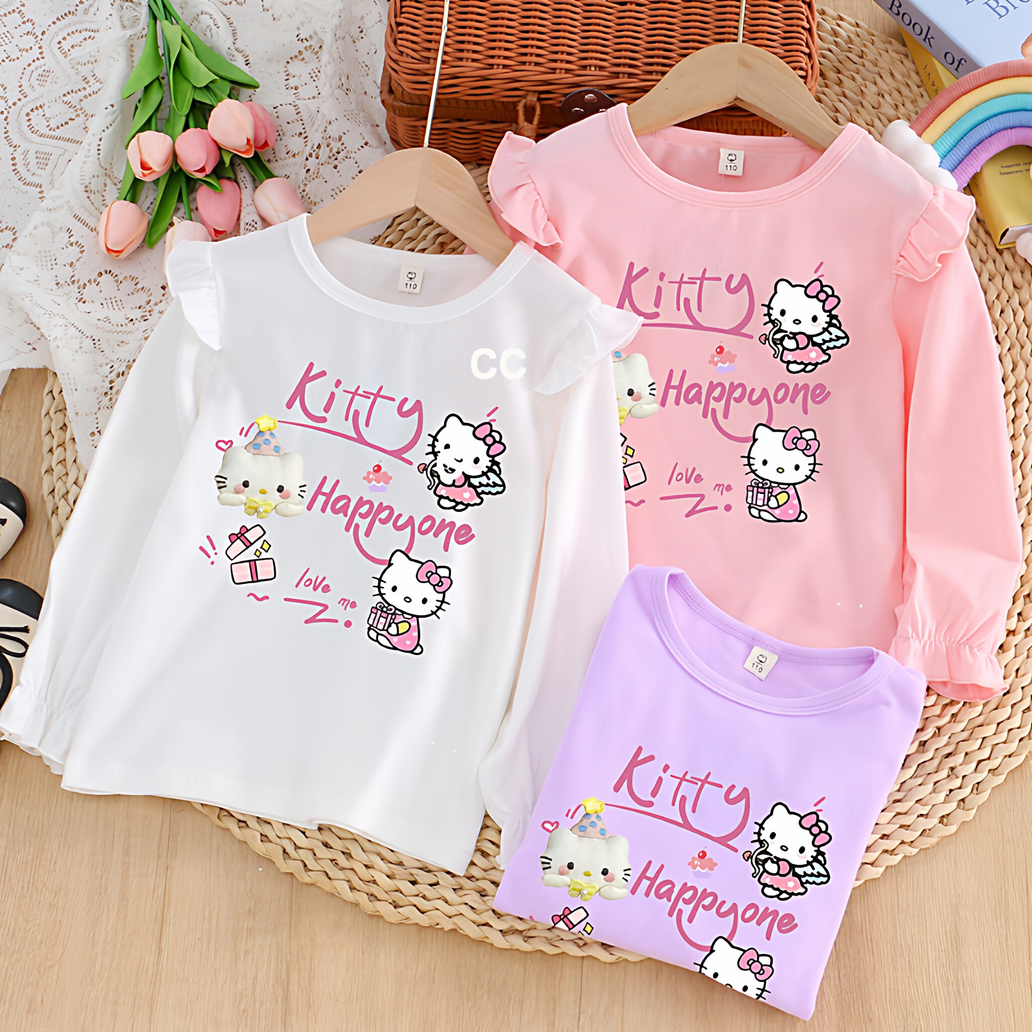 女童纯棉T恤长袖打底衫2026春秋新款小女孩百搭圆领可爱卡通t上衣