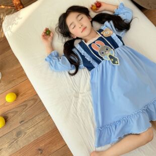 女童朱迪警官睡裙2026春夏款中小童纯棉长袖兔子连衣裙家居空调服