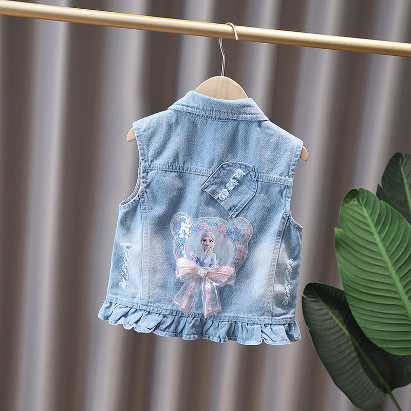 女童爱莎公主牛仔马甲2026春秋新款外穿网红背心洋气中小童小坎肩