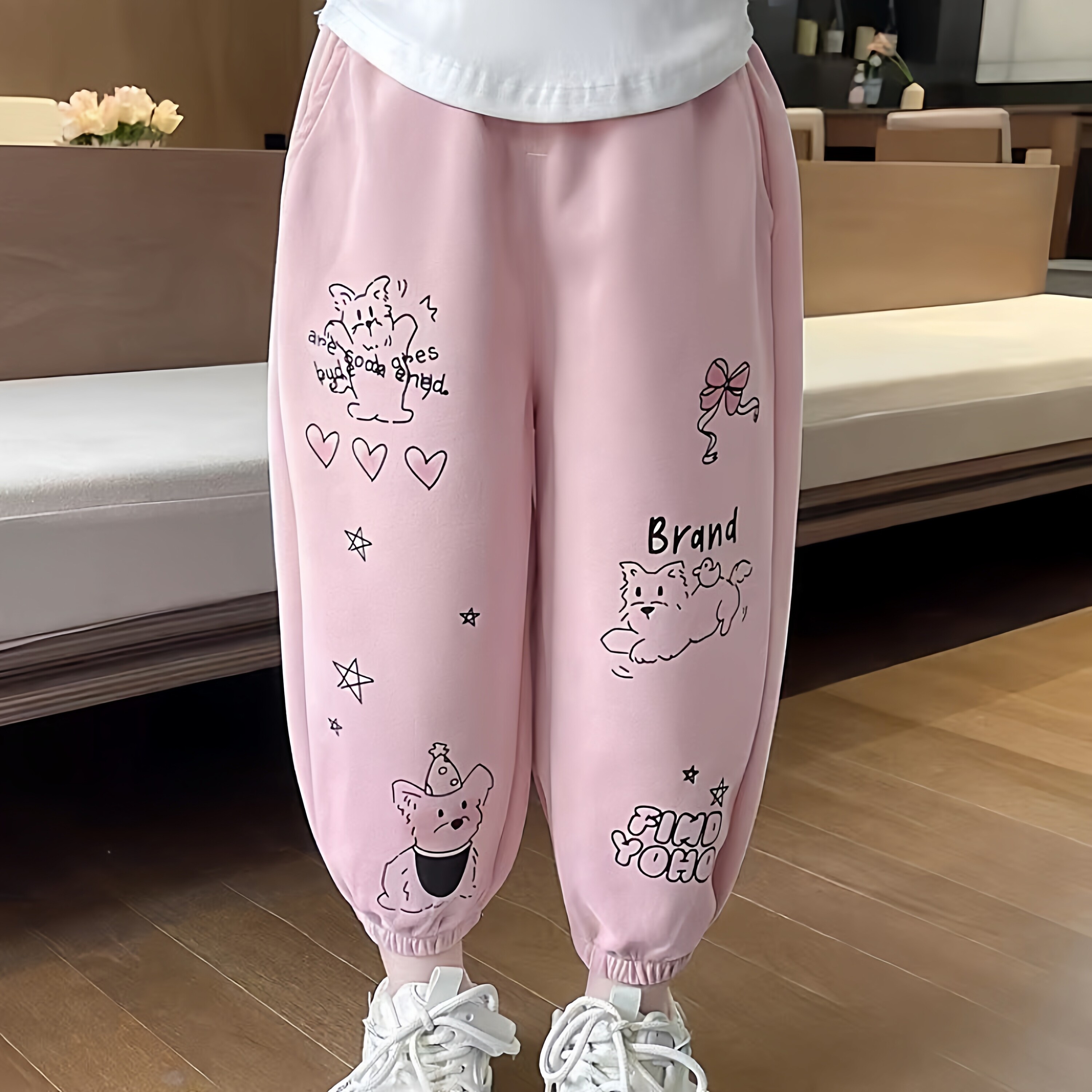 女童纯棉运动卫裤束脚2026春秋季新款宝宝小猫洋气百搭休闲长裤子