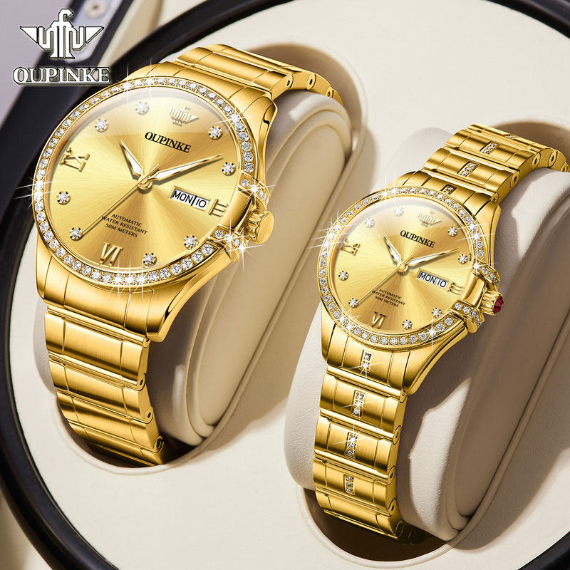 瑞士认证正品牌进口芯情侣手表一对机械表男女名2026新款18K金色