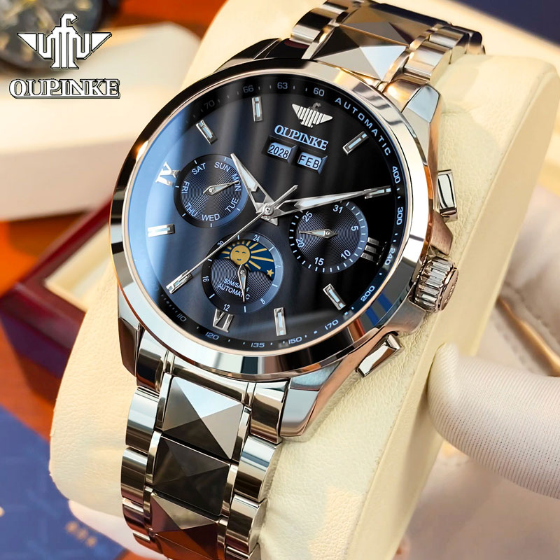 瑞士认证正品牌月相机械表男防水