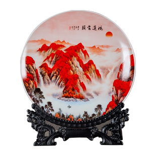 景德镇陶瓷器鸿运当头挂盘装饰盘子中式家居客厅酒柜玄关坐盘摆件