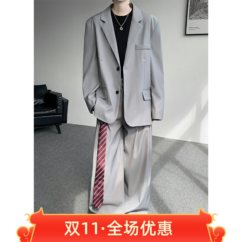韩版休闲西装套装外套痞帅宽松时西服套装