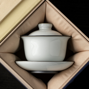 高档铁胎官窑盖碗茶杯陶瓷家用大号泡茶碗单个功夫茶具套装礼盒装