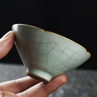 清沐堂主开片可养天青色汝窑斗笠杯茶具正品男士主人品茗杯单茶杯