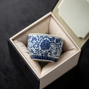 青花缠枝莲风水缸杯主人杯大号茶杯家用陶瓷茶具单杯个人杯专用