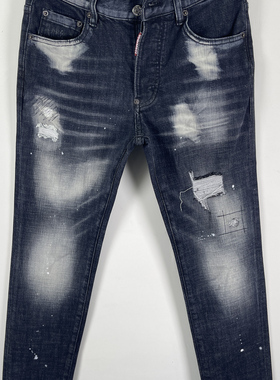 6030新款D2潮男装牛仔裤 时尚修身水洗破洞油漆微弹小脚牛仔裤