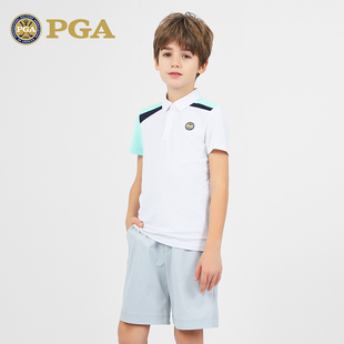 美国PGA儿童高尔夫服装 吸湿速干防UV套装 T恤夏季 男童短袖 抗菌衣服