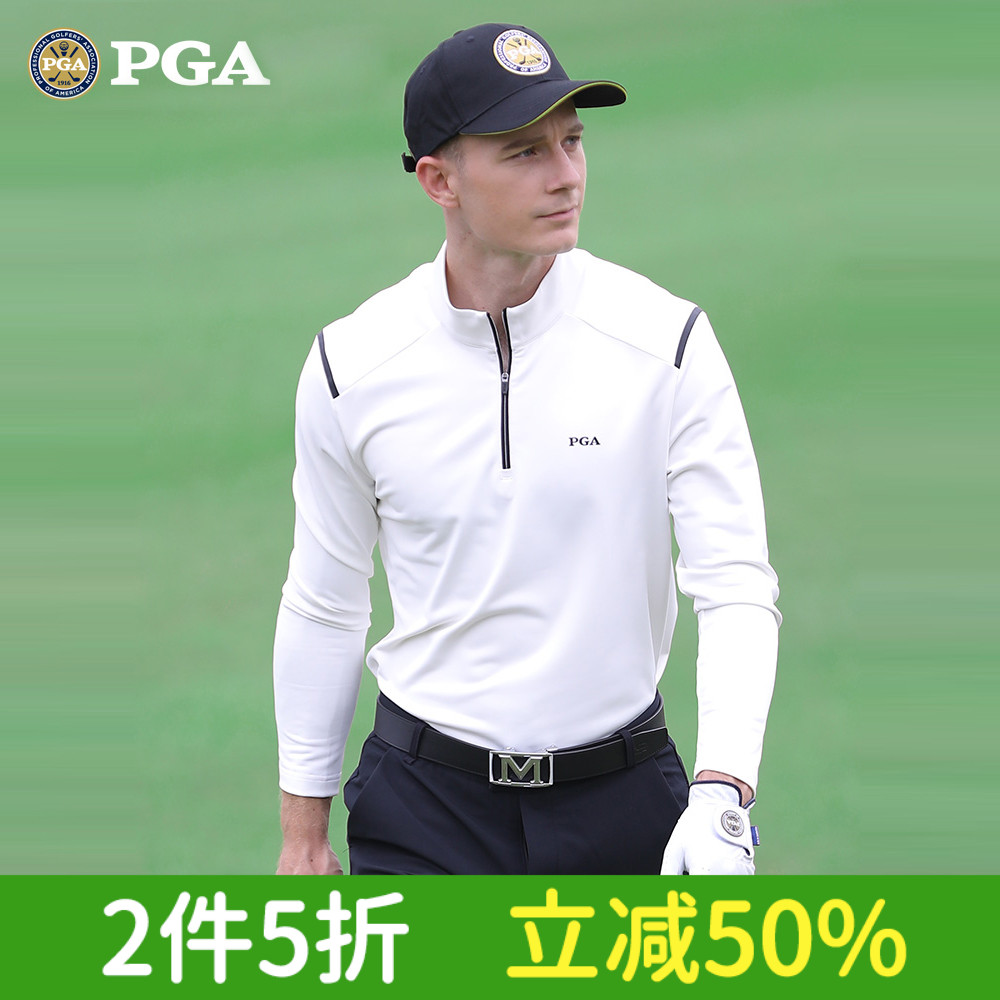 PGA高尔夫服装男士长袖比赛衣领