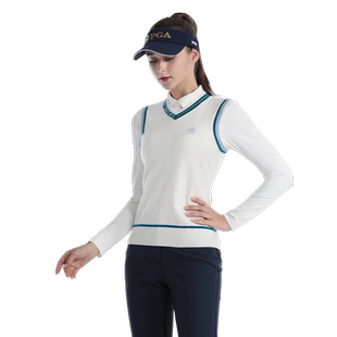 美国PGA 高尔夫服装女士秋冬毛衣针织背心V领英伦风舒适保暖女装