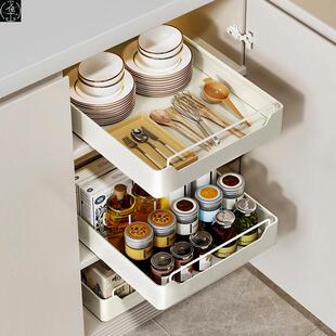 Non punching kitchen pull-out storage rack dish rack basket