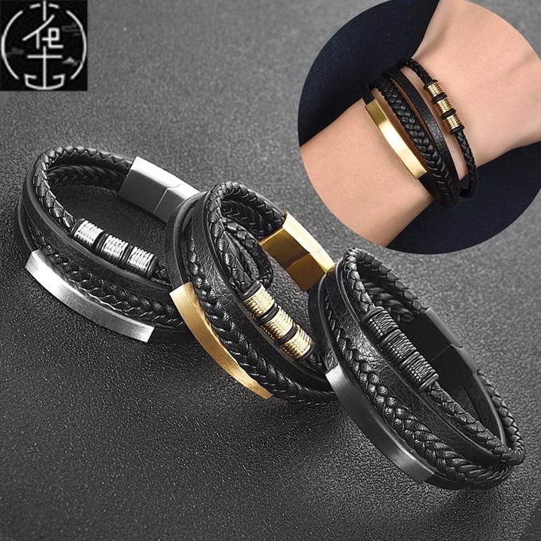 2022 Multilayer PU Leather Bracelets For Men Fashion Jewelry