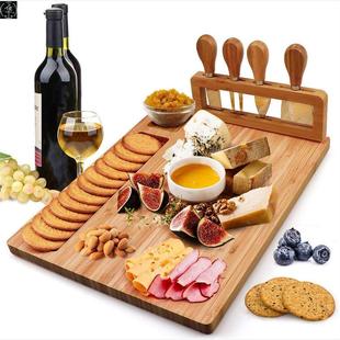 Bamboo Wood Cheese Cutting Board Cheese Slicer Fork Knife