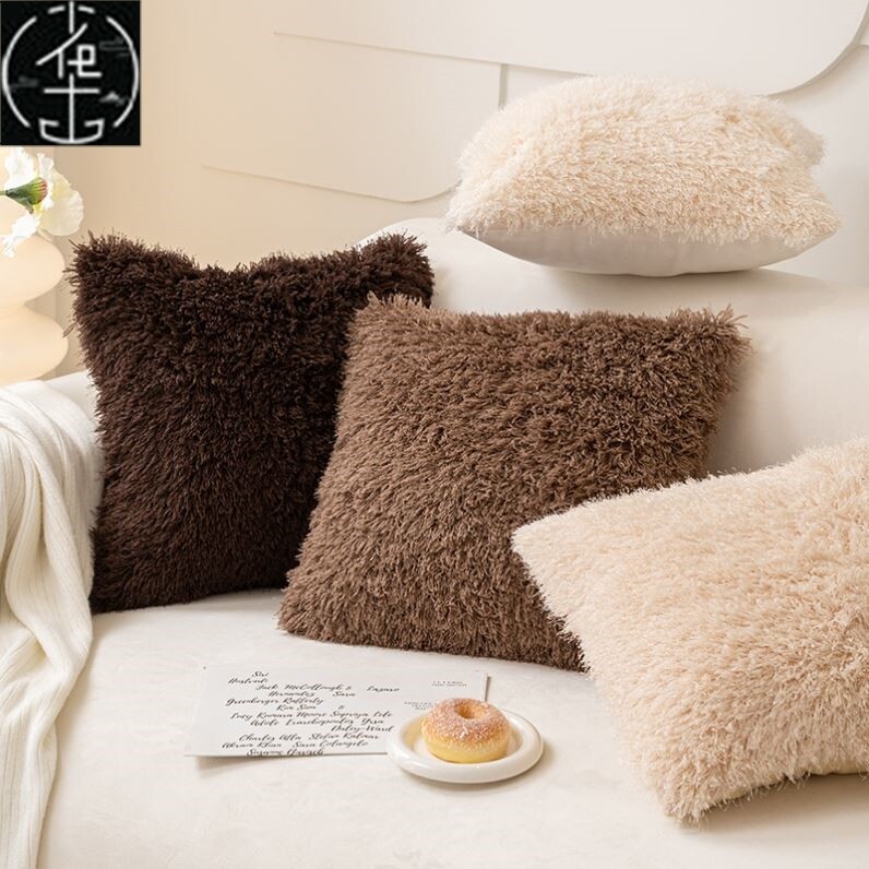 Plush pillowcase sofa cushion cover long hair pillow case图片