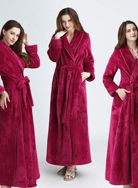 Women Men Long Bath robe Winter Thick Dressing Gown Bride