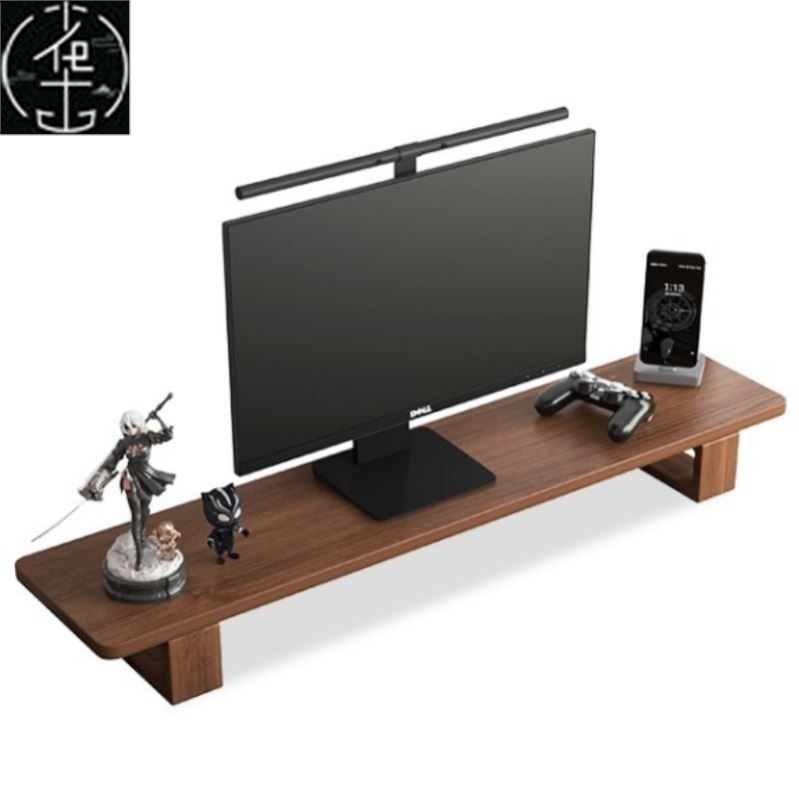 Large Dual Monitor Stand Riser, Solid Wood Desk Shelf Office