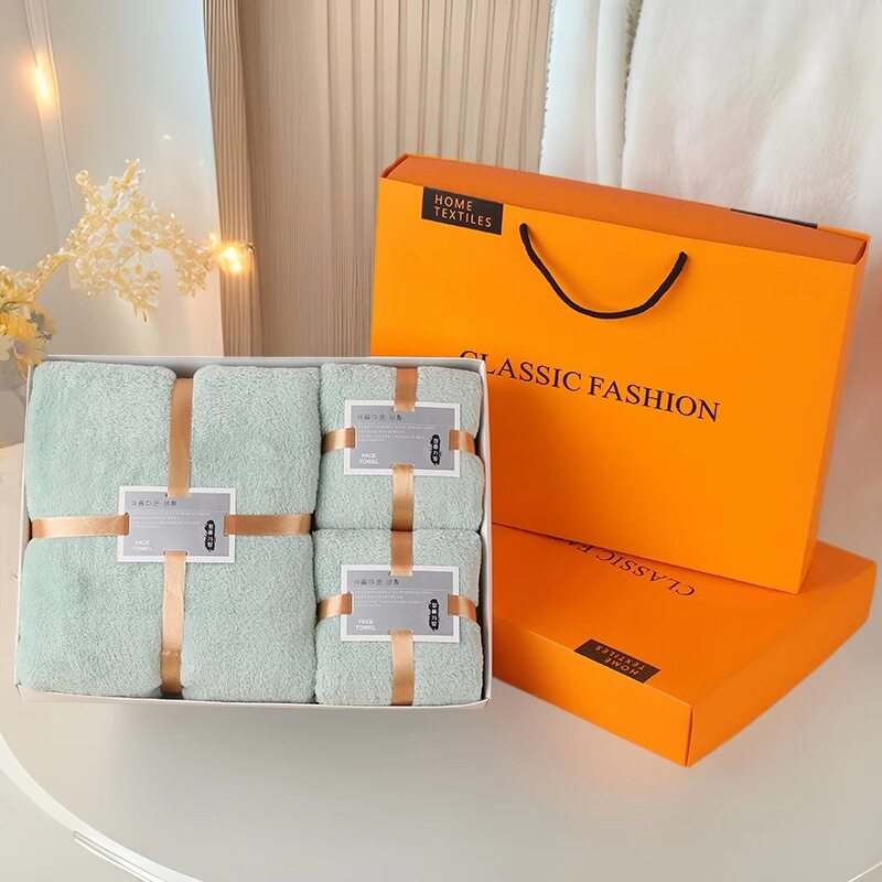 珊瑚绒礼盒毛巾浴巾套装结婚伴手礼毛巾浴巾套盒公司年会礼品毛巾