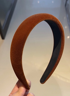 杨杨babytime 秋冬美拉德琥珀系 高级丝绒焦糖棕色高颅顶发箍压发