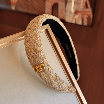 香香风杏色粗花呢金丝发箍