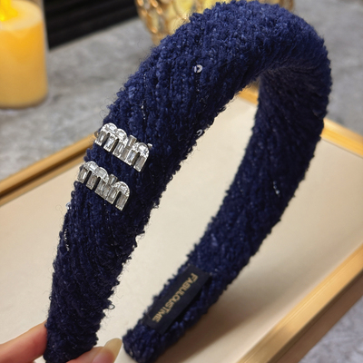 香香风蓝色毛绒粗花呢发箍高端