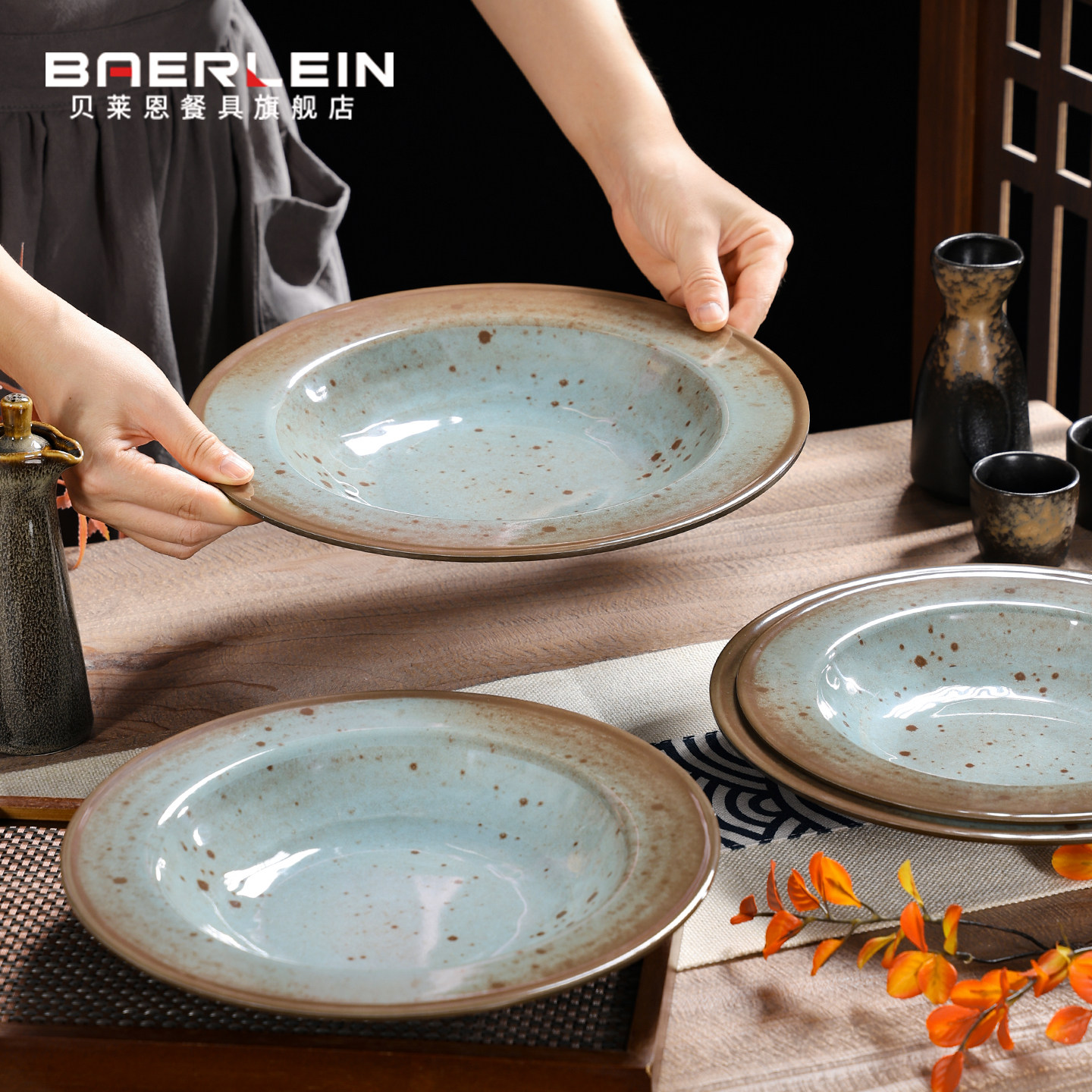 日式深菜盘子商用密胺宽边深圆盘高档酒店饭店专用高级感盘子餐具,餐饮具,盘,淘宝优惠券,粉丝福利购,淘宝优惠卷