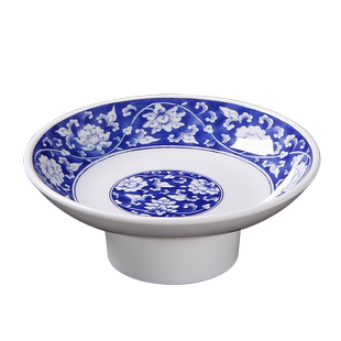 高档青花高脚小菜碟餐厅商用密胺圆盘仿瓷小吃盘酒店饭店专用餐具