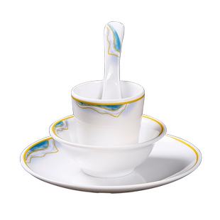 中式酒店饭店专用密胺摆台餐具商用仿瓷杯碗勺盘四件套装餐厅骨碟