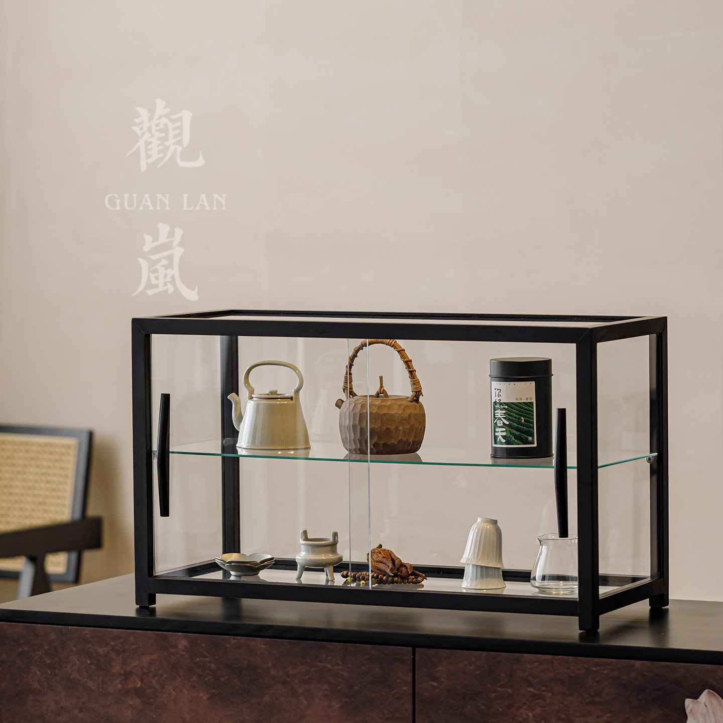 观岚白蜡木收纳柜透明玻璃展示柜